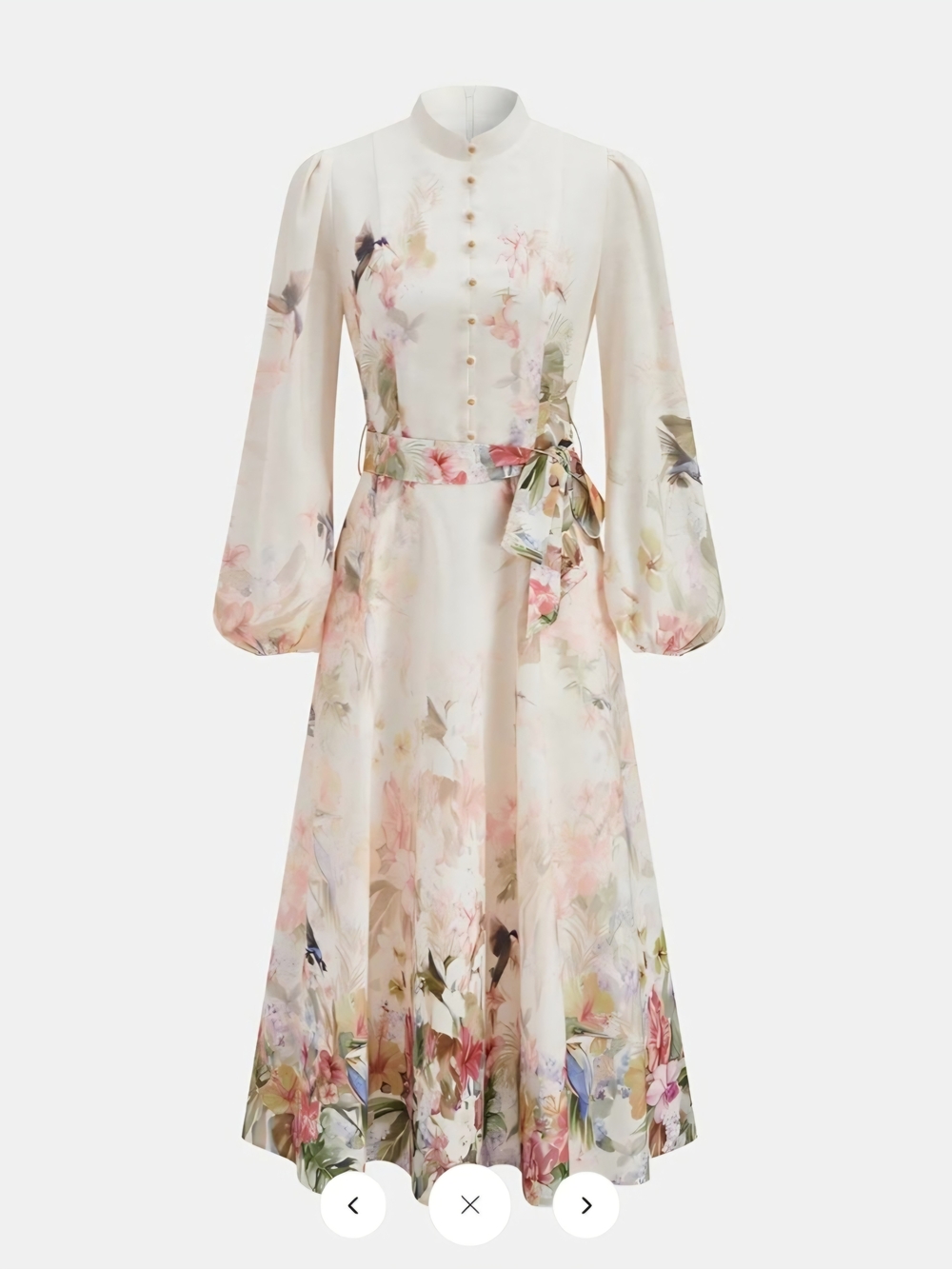 Commense Long-Sleeve Floral Midi Dress in Blush and Cream